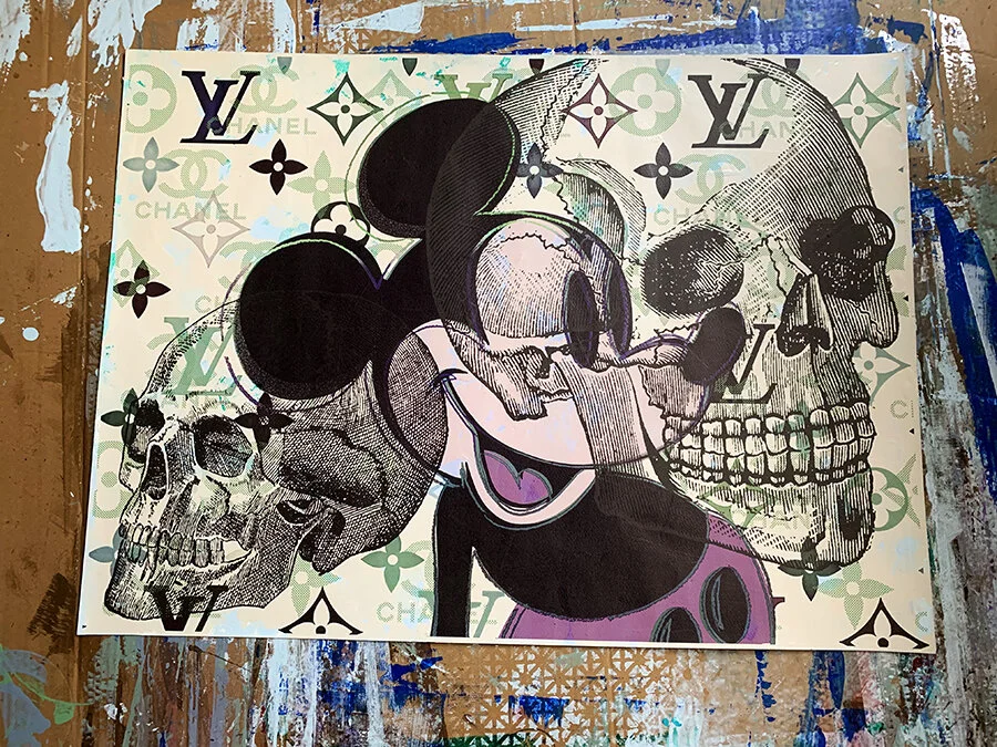 Mickey Mouse Disaster in Purple & Green Pop Art Street Art